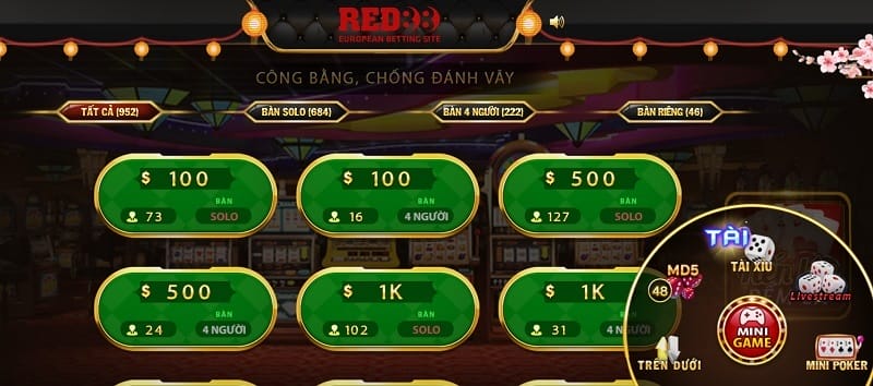 Bạn có thể tham gia nhiều thể loại game khác nhau tại Red88
